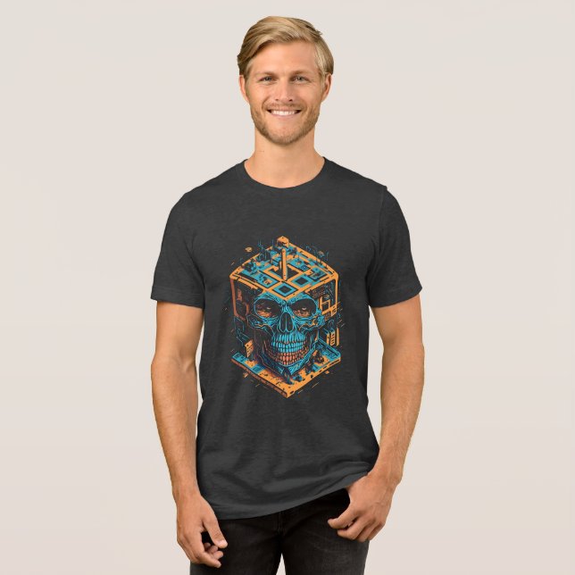 Camiseta Triblenda Calavera cúbica retro - Estilo audaz y vibrante (Anverso Completa)