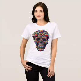 Camiseta Triblenda Calavera de azúcar floral vibrante
