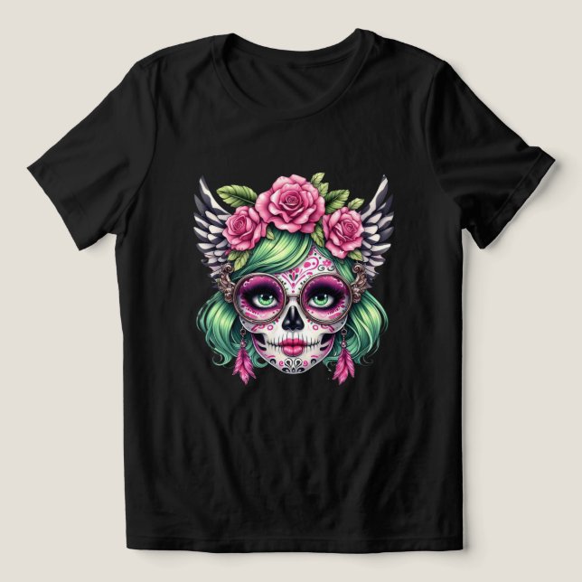 Camiseta Triblenda Calavera de azúcar Nerón Big Glasses Corona floral (Diseño delantero )