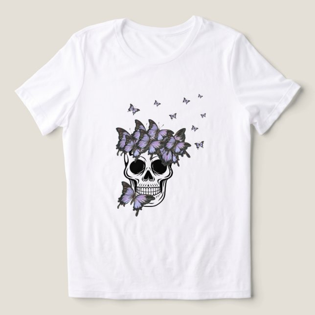 Camiseta Triblenda Calavera de mariposas púrpura de época (Diseño delantero )