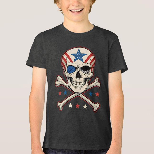 Camiseta Triblenda Calavera patriótica y bandera de los Estados Unido (Anverso)