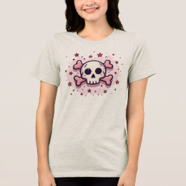 Camiseta Triblenda Calavera y Huesos Rosa Pastel
