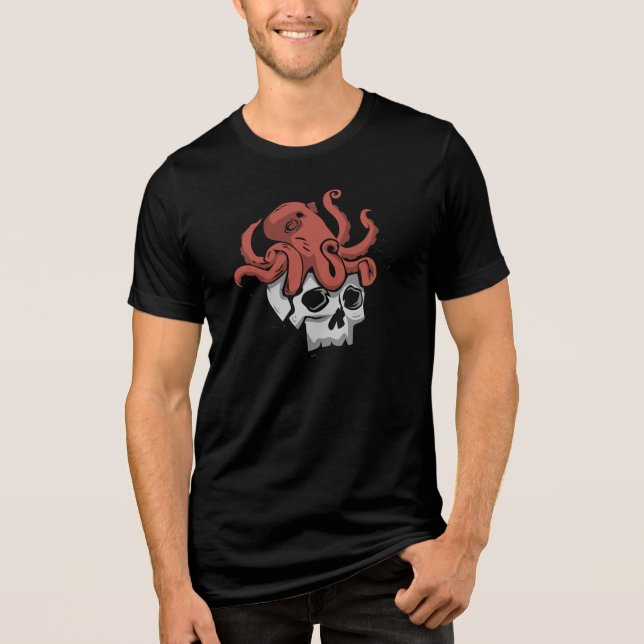 Camiseta Triblenda Calavera y pulpo fuerte Halloween Metalizado (Anverso)