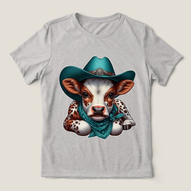 Camiseta Triblenda Calf Adorable en Gorra de Vaquero y Bandana (Diseño delantero )