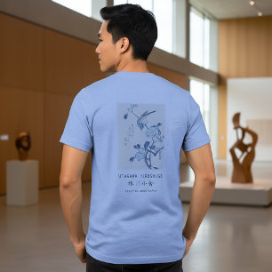 Camiseta Triblenda Camelia y Pájaro de Hiroshige Arte Ukiyo-e Azul Cl