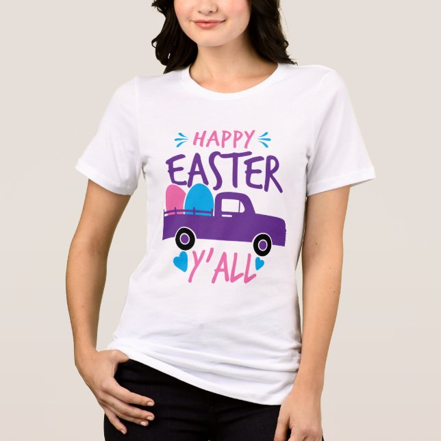 Camiseta Triblenda Camión de huevo moderno Feliz Pascua Y'all (Anverso)