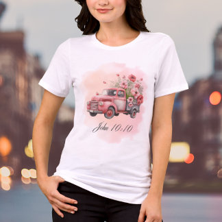 Camiseta Triblenda Camioneta Floral Rosa Acuarela Verso Bíblico Vinta