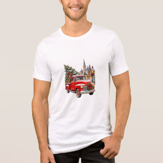 Camiseta Triblenda Camioneta Roja Antigüa con Árbol de Navidad en la