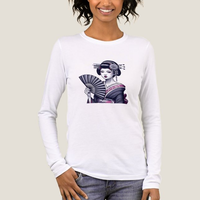 Camiseta Triblenda Camisas japonesas de manga larga Geisha para mujer (Anverso)
