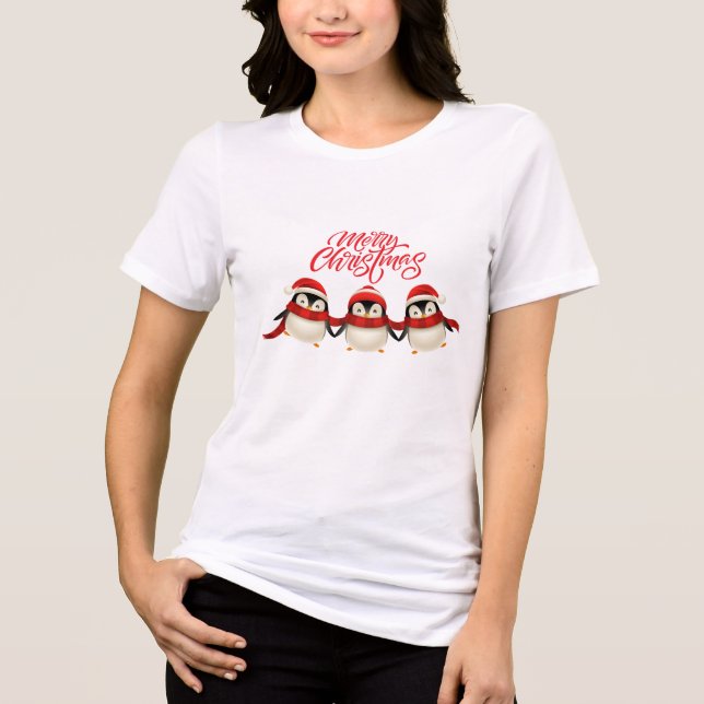 Camiseta Triblenda Camiseta Adorable De Navidades Pingüinos (Anverso)