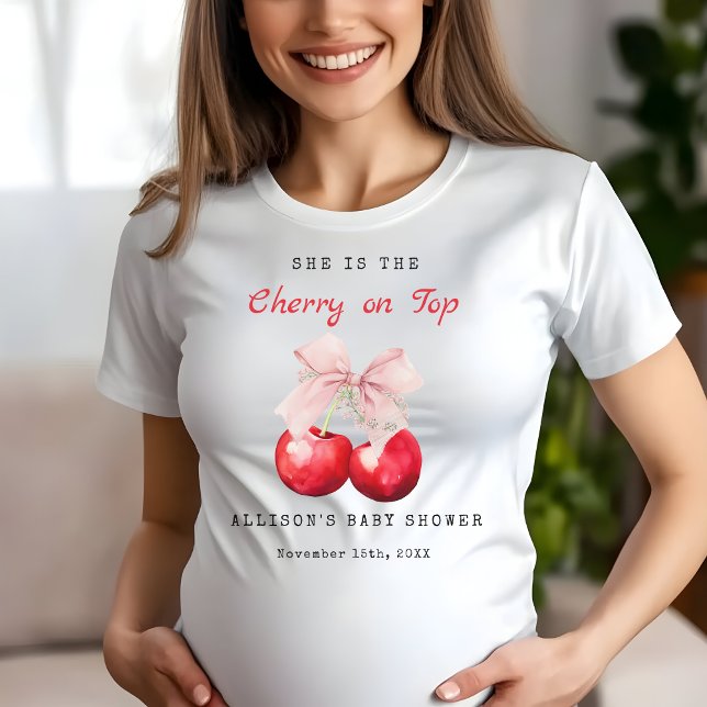 Camiseta Triblenda Camiseta Baby Shower de cerezo moderno sobre la pa (Cute and Modern Cherry on Top Baby shower T-shirt)