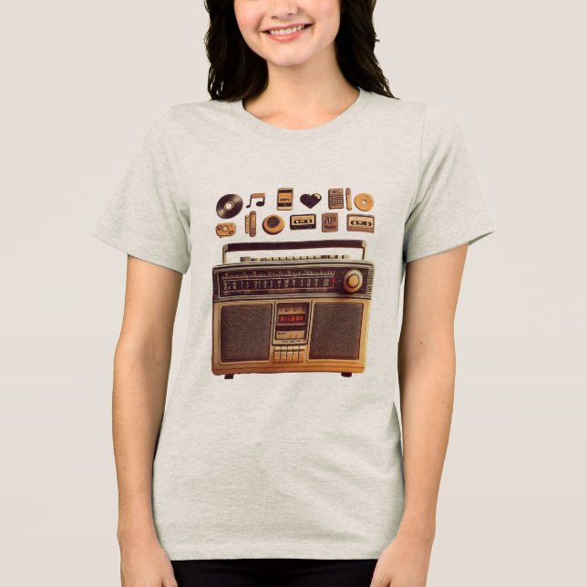 CAMISETA TRIBLENDA CAMISETA CON DISEÑO RADIO CASSETTE VINTAGE (Anverso)