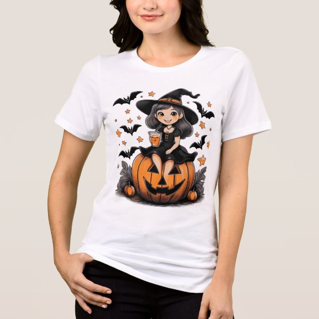 Camiseta Triblenda Camiseta con un lindo motivo de bruja de calabaza (Anverso)