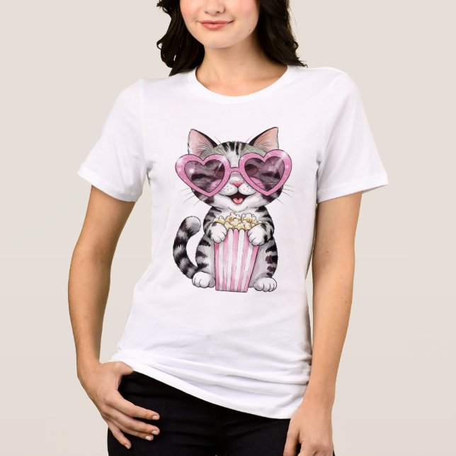 Camiseta Triblenda Camiseta Cute Cat Con Gafas De Corazón (Anverso)