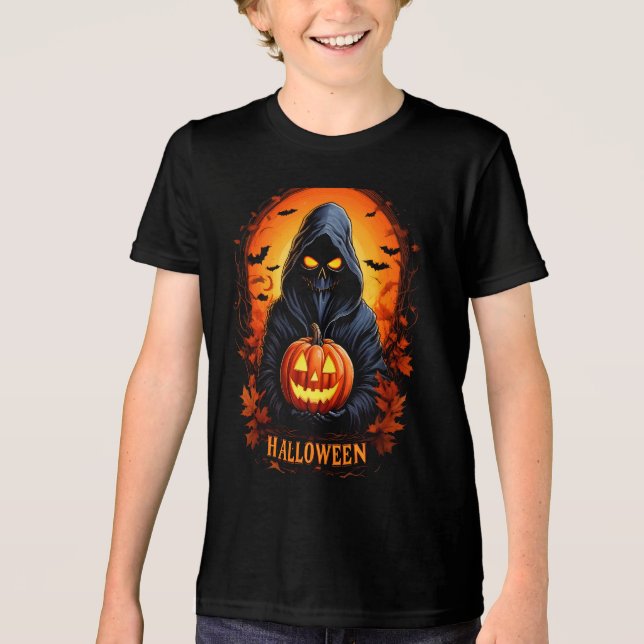 Camiseta Triblenda Camiseta de arte de Halloween Grim Reaper (Anverso)
