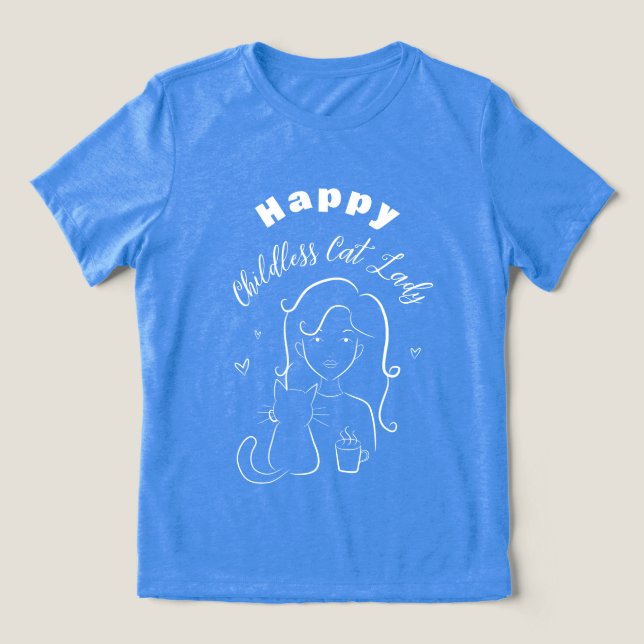 Camiseta Triblenda Camiseta de arte Happy Childless Cat Lady Line (Diseño delantero )