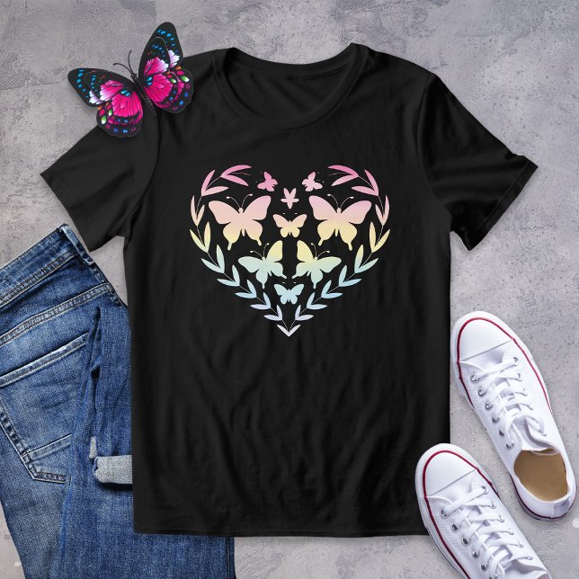 Camiseta Triblenda Camiseta de corazón de mariposa arcoiris pastel (Subido por el creador)