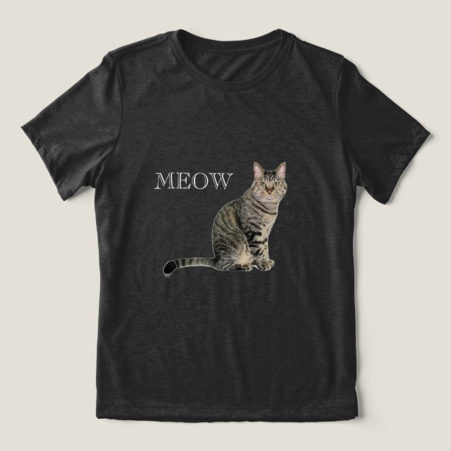 Camiseta Triblenda Camiseta de cuello V para gato negro y blanco (Diseño delantero )