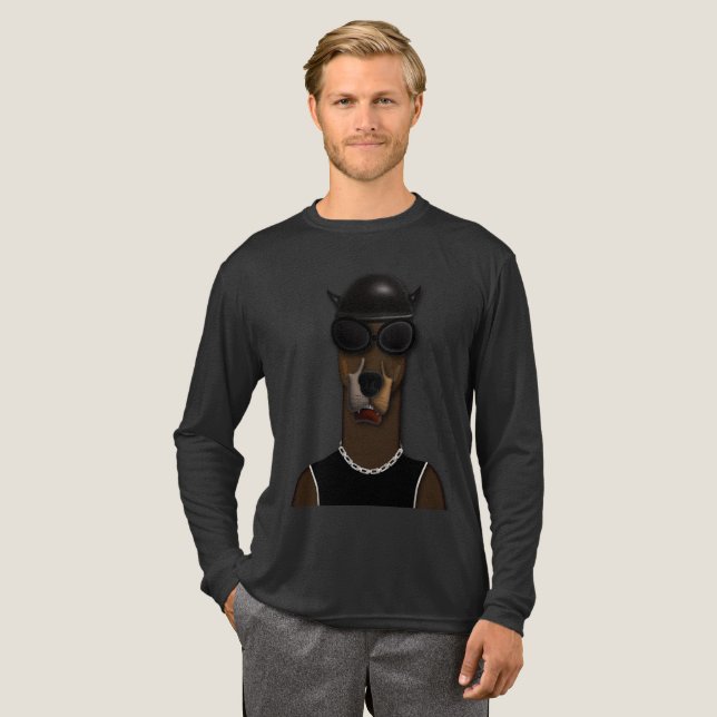 Camiseta Triblenda Camiseta de manga larga de perro biker Guay Doberm (Anverso Completo)