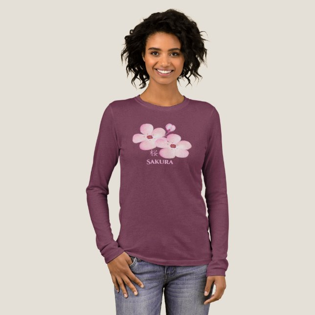 Camiseta Triblenda Camiseta de manga larga Sakura para mujeres (Anverso Completo)