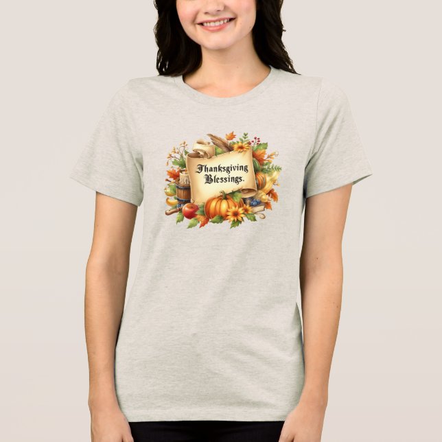 Camiseta Triblenda Camiseta de mujeres bendecidas por el día de graci (Anverso)