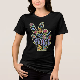 Camiseta Triblenda Camiseta de Rótulo de mano de paz floral - Hippie 