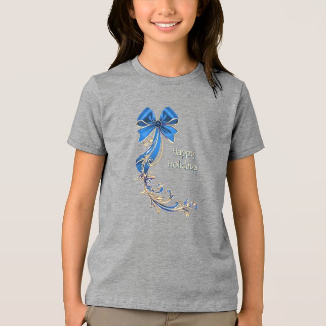 Camiseta Triblenda Camiseta de vacaciones de flores de oro azul (Anverso)