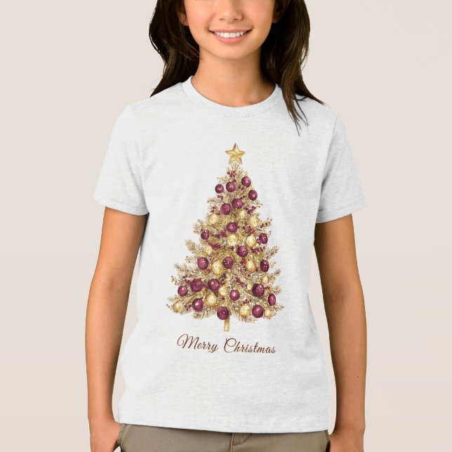 Camiseta Triblenda Camiseta de vacaciones navideñas de Borgoña de oro (Anverso)
