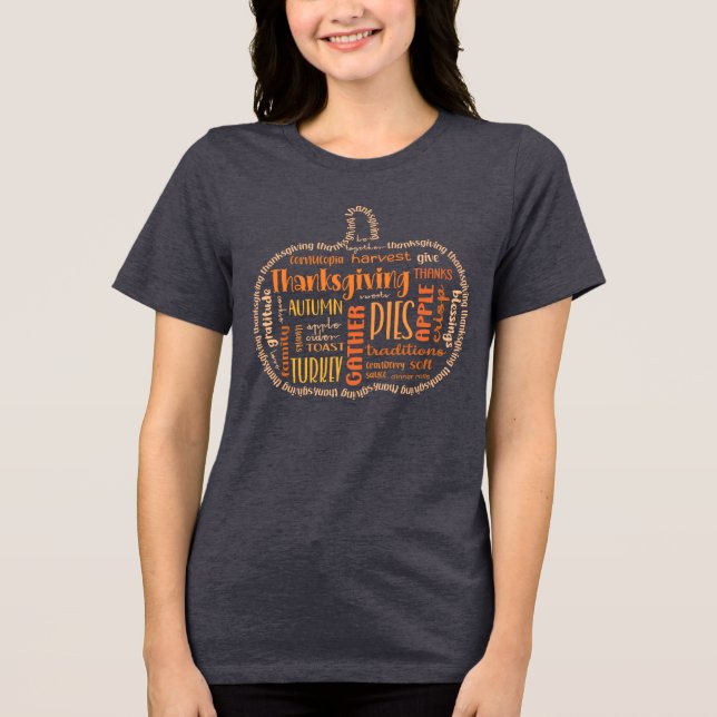 Camiseta Triblenda Camiseta femenina de Acción de Gracias de familia  (Anverso)