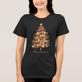 Camiseta Triblenda Camiseta femenina de árbol de navidad de Borgoña d