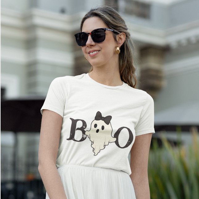 Camiseta Triblenda Camiseta femenina de Halloween - Fantasma "Boo" (Subido por el creador)