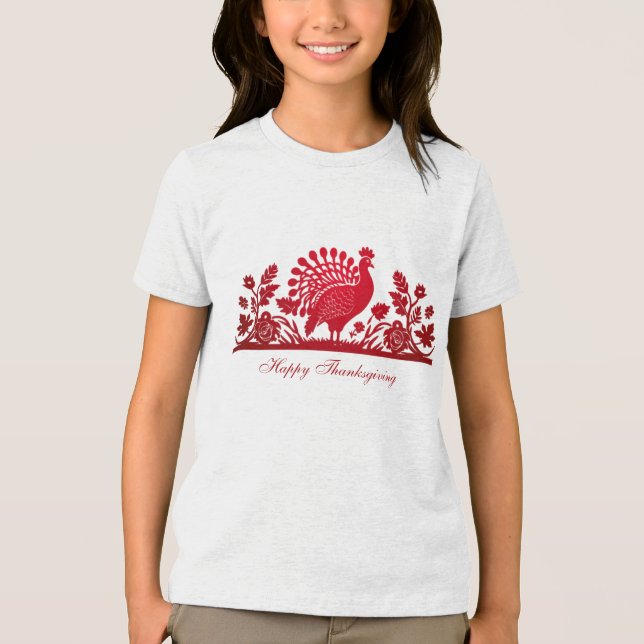 Camiseta Triblenda Camiseta floral turca de Acción de Gracias roja (Anverso)