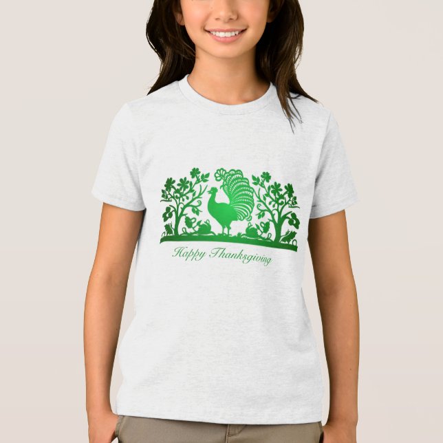 Camiseta Triblenda Camiseta floral verde de Acción de Gracias Turquía (Anverso)