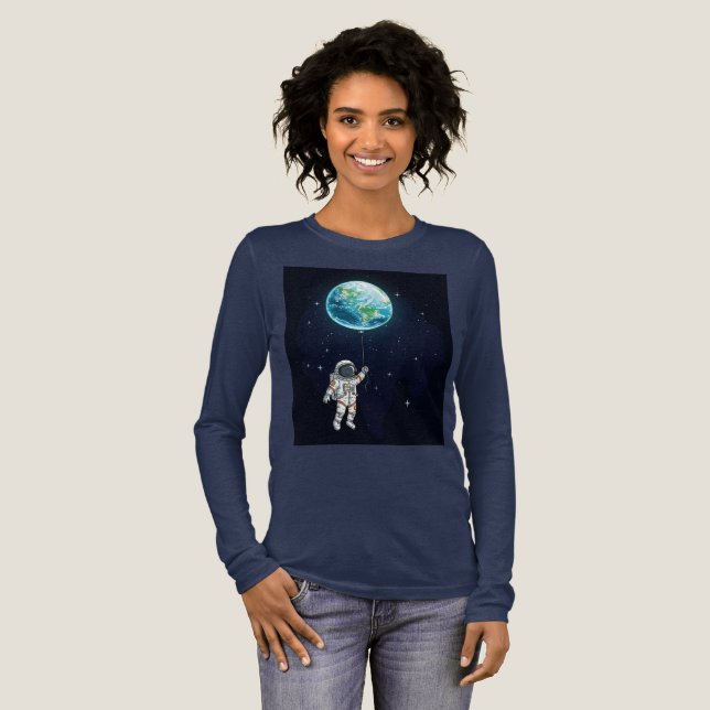 Camiseta Triblenda Camiseta gráfica de globo terrestre astronauta (Anverso Completo)