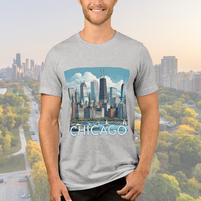 Camiseta Triblenda Camiseta gráfica de línea aérea de CHICAGO (Subido por el creador)