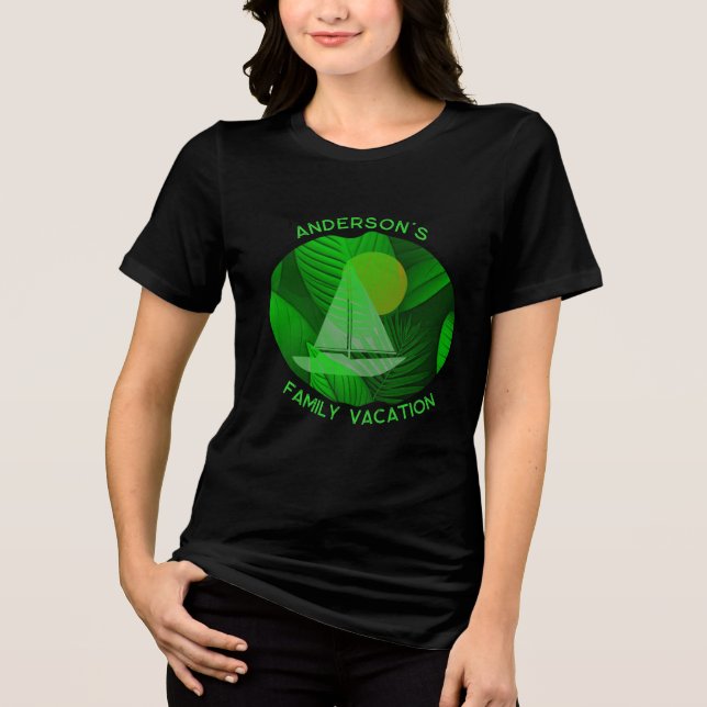 Camiseta Triblenda Camiseta gráfica para vacaciones en familia verde (Anverso)