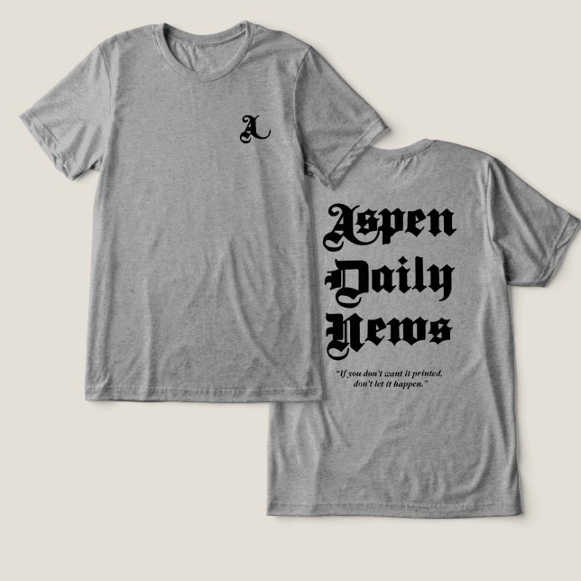 Camiseta Triblenda Camiseta gris de Aspen Daily News para hombres (Diseño Anverso y Reverso)