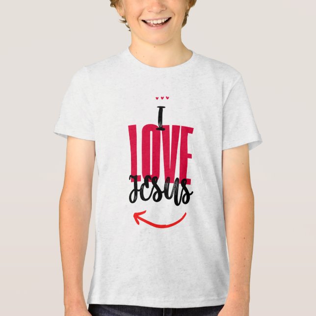 Camiseta Triblenda Camiseta Infantil Básica I Love Jesus (Anverso)