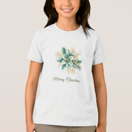 Camiseta Triblenda Camiseta navideña de Navidades florales Verde azul