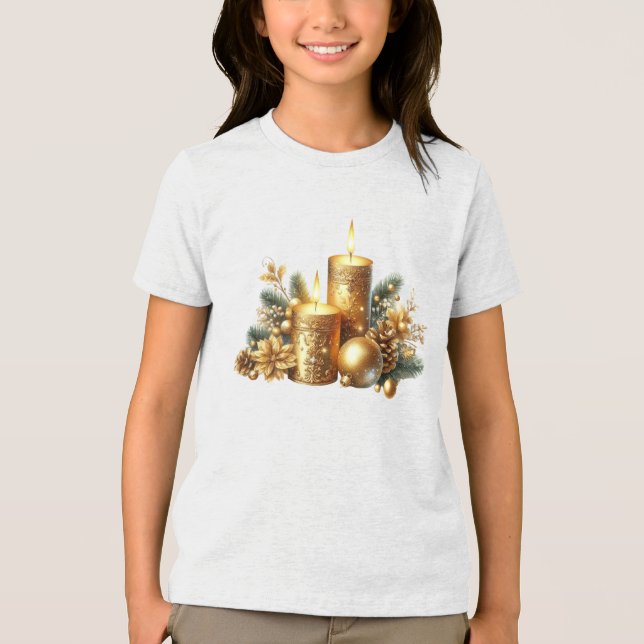 Camiseta Triblenda Camiseta navideña para Navidades de velas de oro (Anverso)
