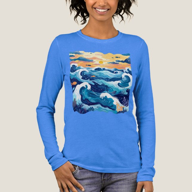 Camiseta Triblenda Camiseta Olas del Océano al Atardecer – Mar y Ciel (Anverso)