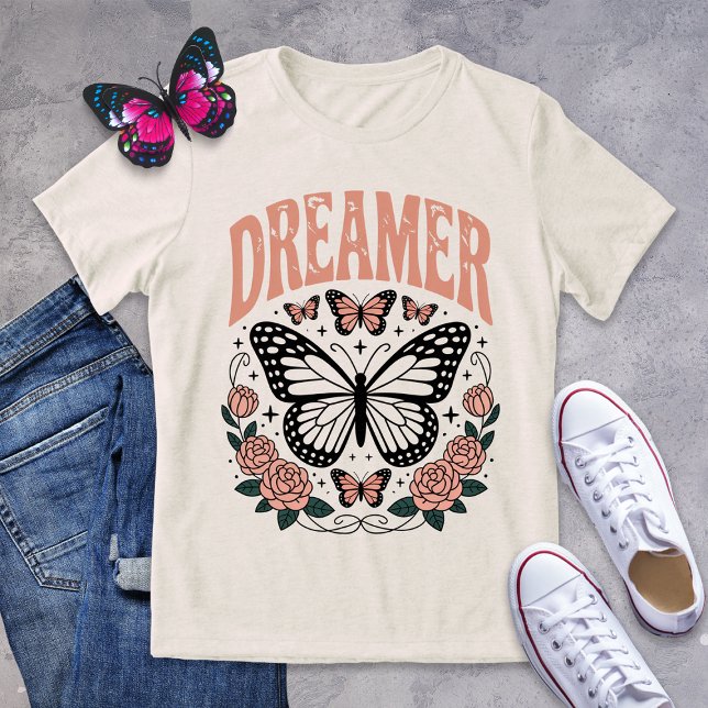 Camiseta Triblenda Camiseta Retro Dreamer Butterfly y Rosas (Subido por el creador)