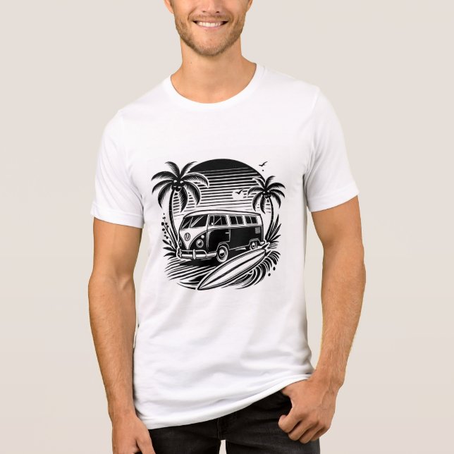 Camiseta Triblenda Camiseta Tri-Blend Retro Surf Van & Palm Trees Des (Anverso)
