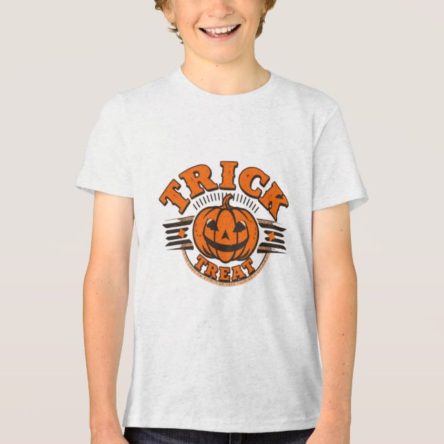 Camiseta Triblenda Camiseta "Trick or Treat" de Halloween para Niño (Anverso)