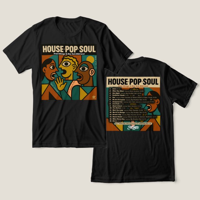 Camiseta Triblenda Camiseta triple mezcla "CASA, POP, SOUL" (Diseño Anverso y Reverso)