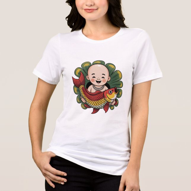 Camiseta Triblenda Camiseta | Un chico lindo con un Koi afortunado (Anverso)