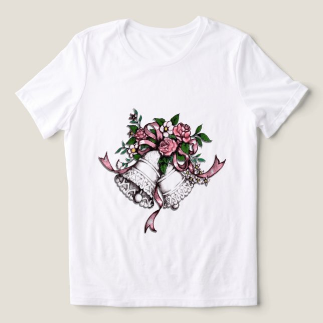 Camiseta Triblenda Campanas de boda rosadas Personalizadas en la part (Diseño delantero )