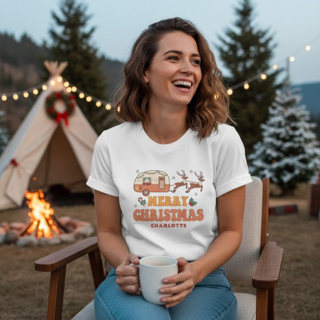 Camiseta Triblenda Camping Merry Christmas Reindeer Nombre Personaliz (Subido por el creador)