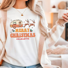 Camiseta Triblenda Camping Merry Christmas Reindeer Nombre Personaliz