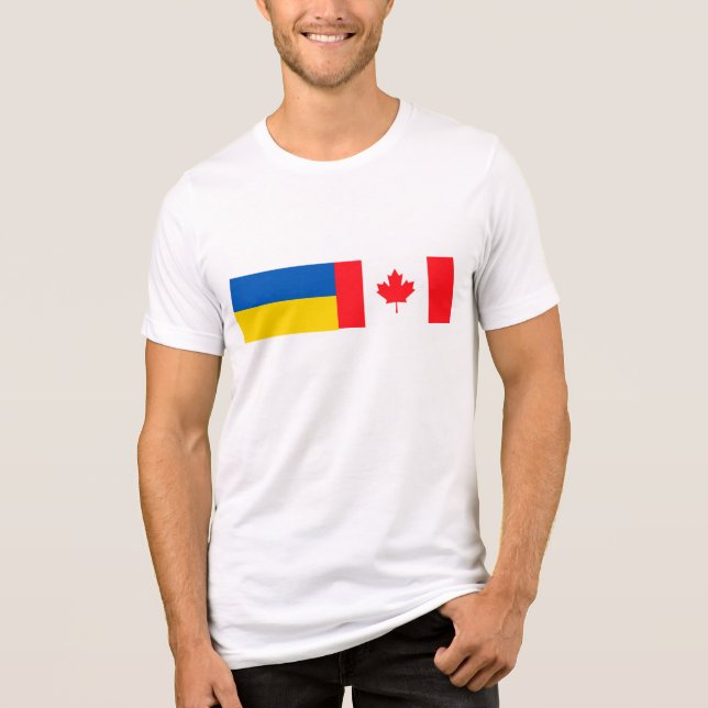 Camiseta Triblenda Canadian I stand with Ukraine. CAN & UKR flags. (Anverso)